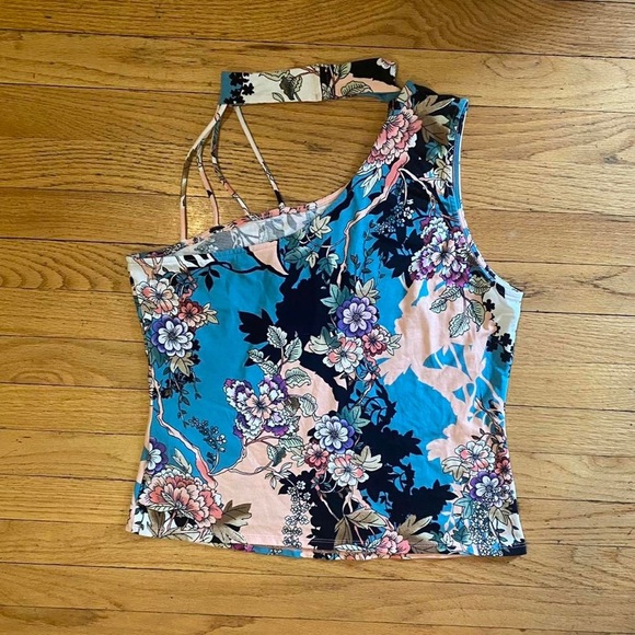 guess y2k pink and blue floral halter top - Picture 3 of 4